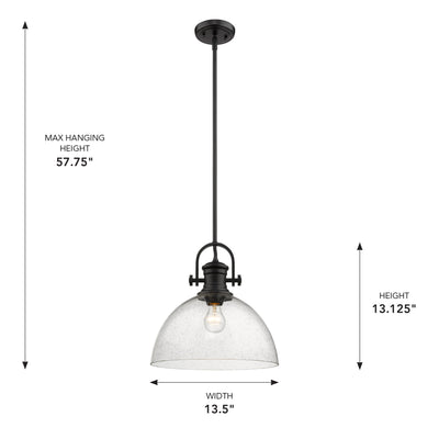 Yep by Golden Lighting Hines 1-light 14in Pendant in Matte Black and Seeded Glass - - Golden Lighting