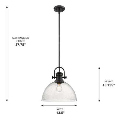 Yep by Golden Lighting Hines 1-light 14in Pendant in Matte Black and Seeded Glass - - Golden Lighting