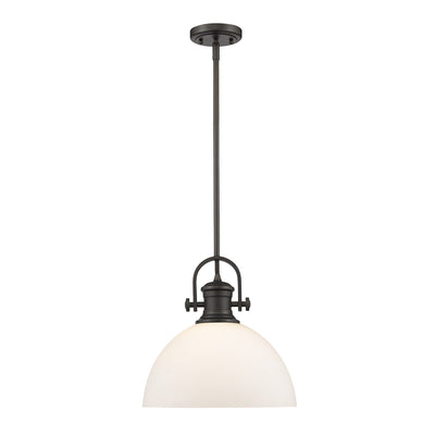 Yep by Golden Lighting Hines 1-light 14in Pendant in Rubbed Bronze and Opal Glass - - Golden Lighting