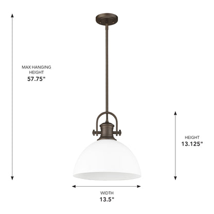 Yep by Golden Lighting Hines 1-light 14in Pendant in Rubbed Bronze and Opal Glass - - Golden Lighting