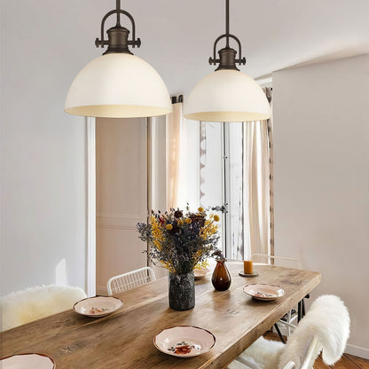 Yep by Golden Lighting Hines 1-light 14in Pendant in Rubbed Bronze and Opal Glass - - Golden Lighting