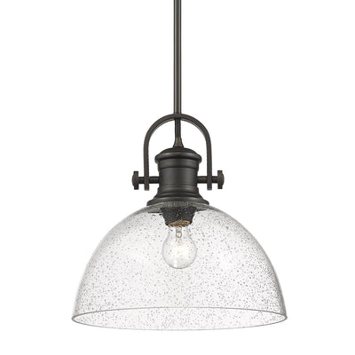 Yep by Golden Lighting Hines 1-light 14in Pendant in Rubbed Bronze and Seeded Glass - - Golden Lighting
