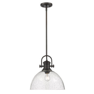 Yep by Golden Lighting Hines 1-light 14in Pendant in Rubbed Bronze and Seeded Glass - - Golden Lighting