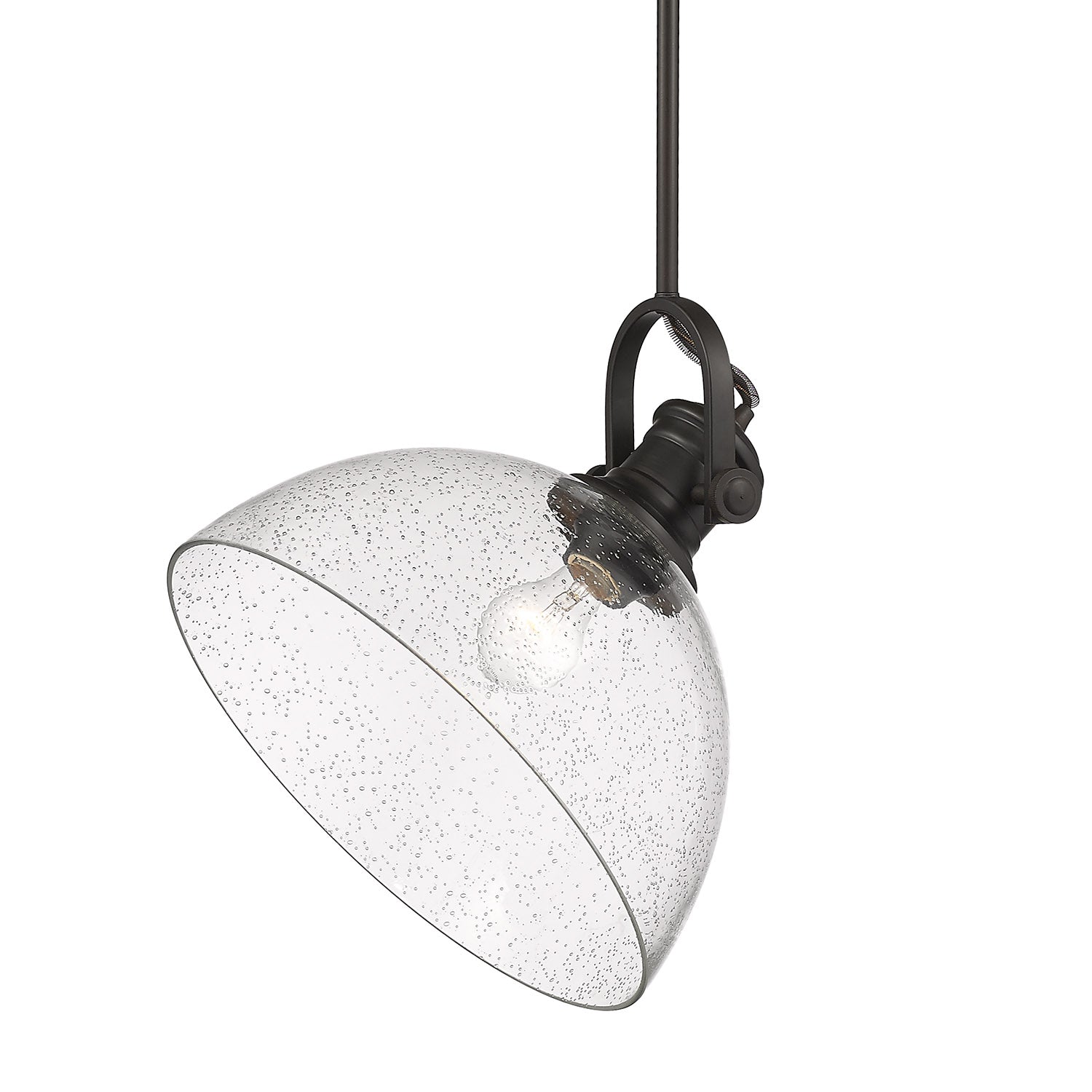 Yep by Golden Lighting Hines 1-light 14in Pendant in Rubbed Bronze and Seeded Glass - - Golden Lighting