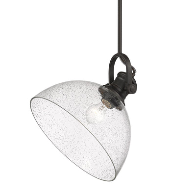 Yep by Golden Lighting Hines 1-light 14in Pendant in Rubbed Bronze and Seeded Glass - - Golden Lighting