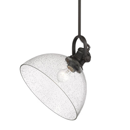 Yep by Golden Lighting Hines 1-light 14in Pendant in Rubbed Bronze and Seeded Glass - - Golden Lighting