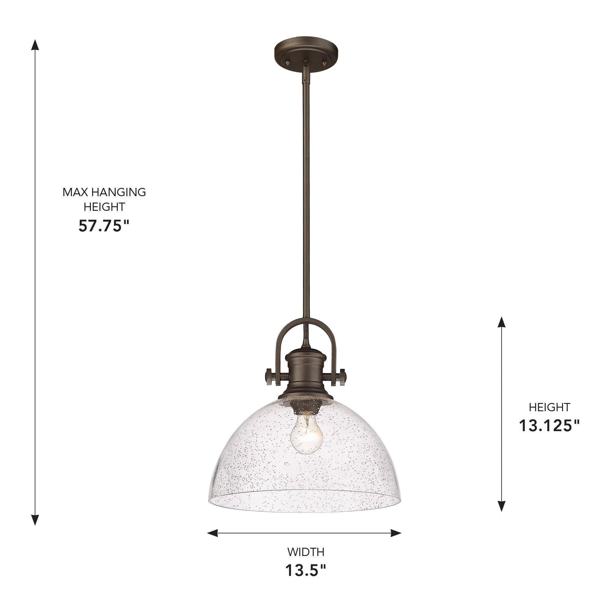 Yep by Golden Lighting Hines 1-light 14in Pendant in Rubbed Bronze and Seeded Glass - - Golden Lighting