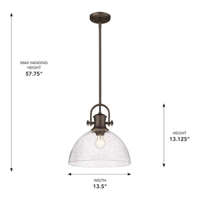 Yep by Golden Lighting Hines 1-light 14in Pendant in Rubbed Bronze and Seeded Glass - - Golden Lighting
