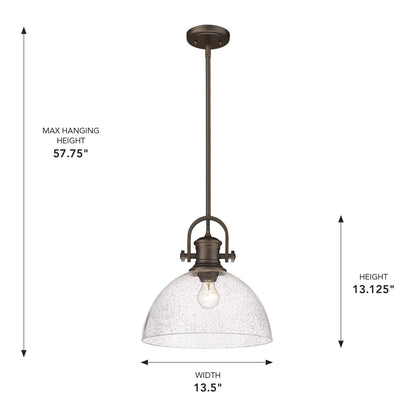 Yep by Golden Lighting Hines 1-light 14in Pendant in Rubbed Bronze and Seeded Glass - - Golden Lighting