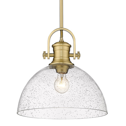 Yep by Golden Lighting Hines 1-light 14in Pendant in Brushed Champagne Brass and Seeded Glass - - Golden Lighting