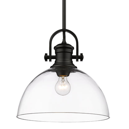 Yep by Golden Lighting Hines 1-light 14in Pendant in Matte Black and Clear Glass - - Golden Lighting