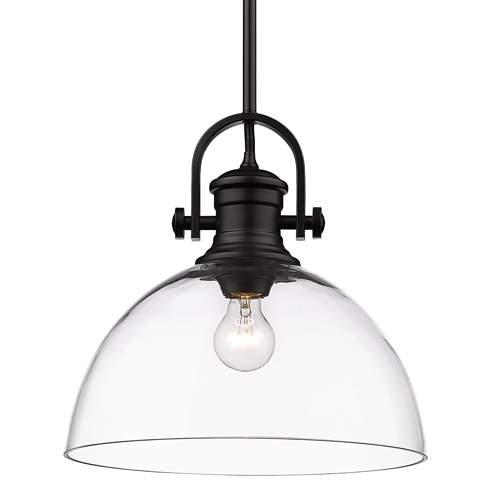 Hines 1-Light Pendant in Matte Black with Clear Glass - - Golden Lighting