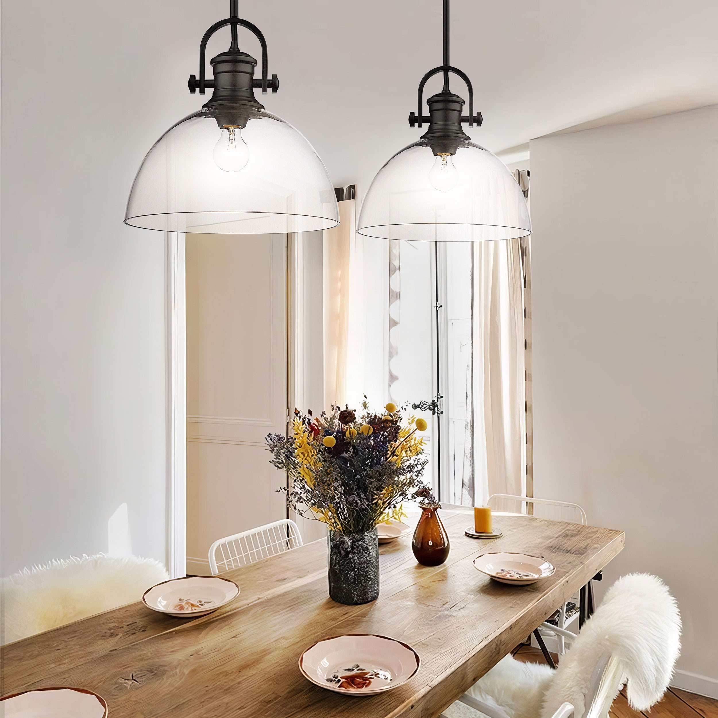 Yep by Golden Lighting Hines 1-light 14in Pendant in Matte Black and Clear Glass