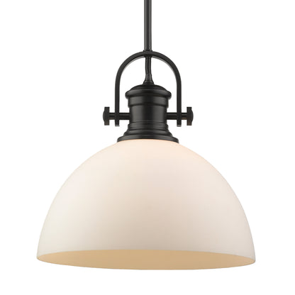 Yep by Golden Lighting Hines 1-light 14in Pendant in Matte Black and Opal Glass - - Golden Lighting