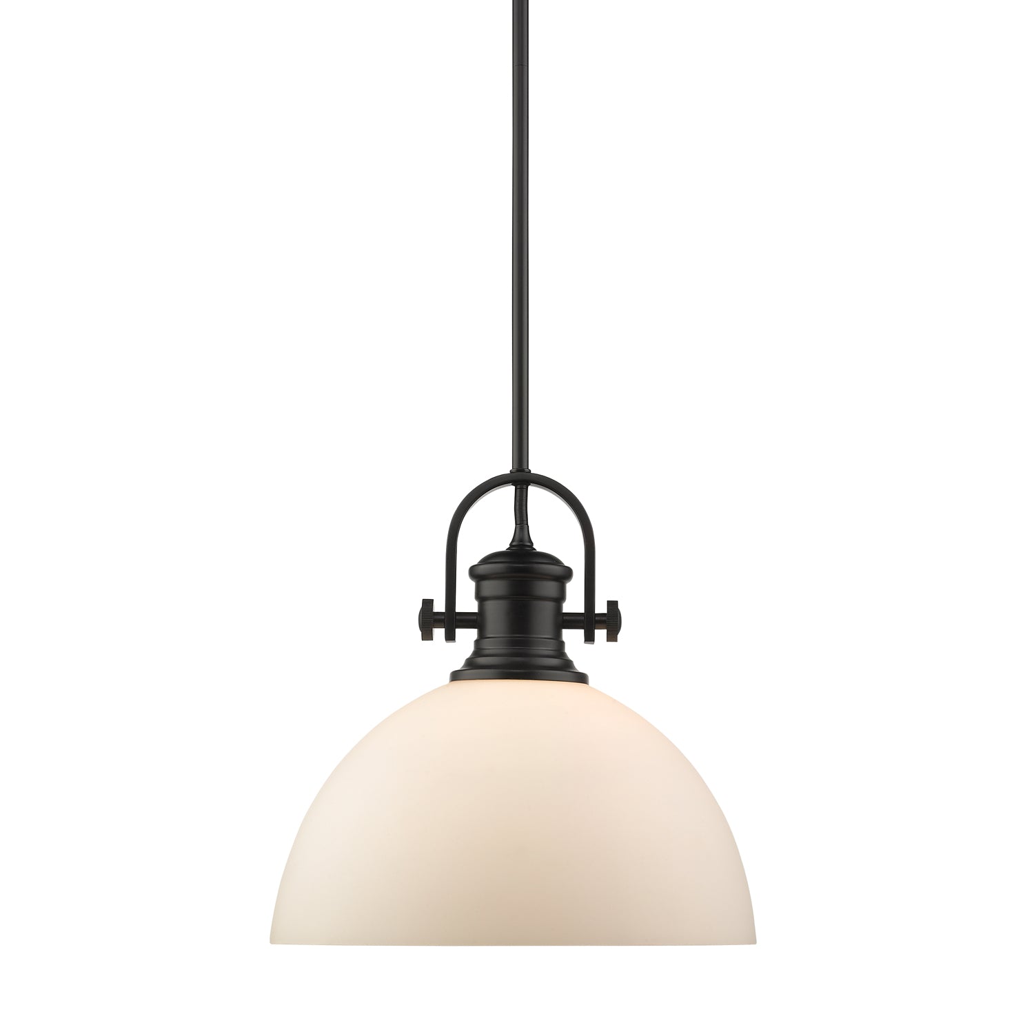 Hines 1-Light Pendant in Matte Black with Opal Glass - - Golden Lighting
