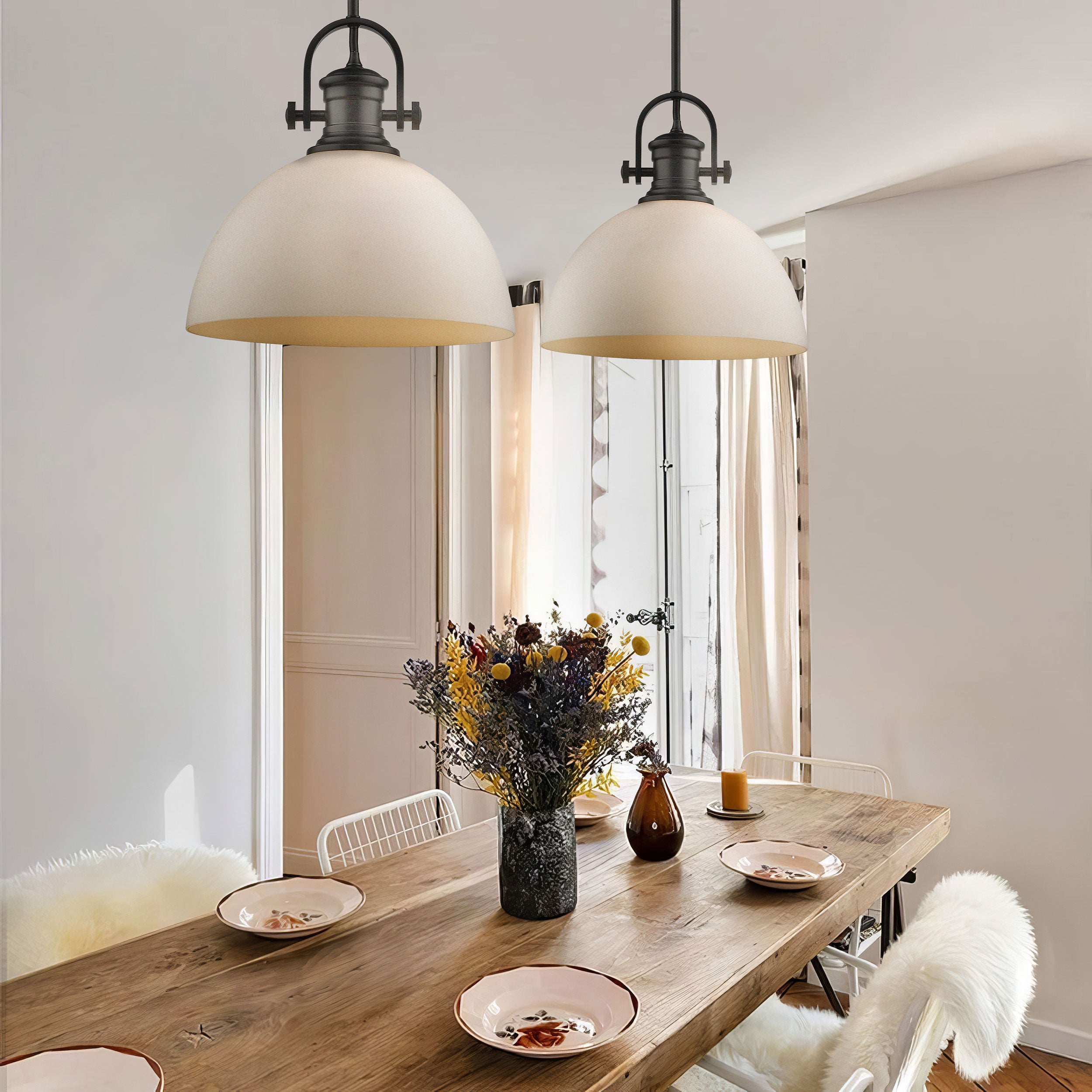 Yep by Golden Lighting Hines 1-light 14in Pendant in Matte Black and Opal Glass