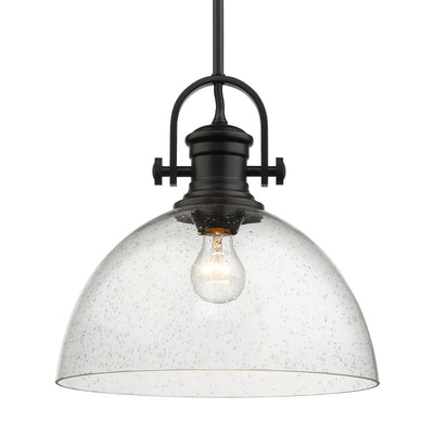 Yep by Golden Lighting Hines 1-light 14in Pendant in Matte Black and Seeded Glass - Default Title - Golden Lighting