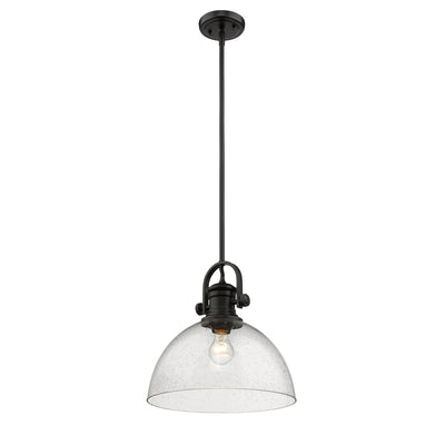 Yep by Golden Lighting Hines 1-light 14in Pendant in Matte Black and Seeded Glass - - Golden Lighting