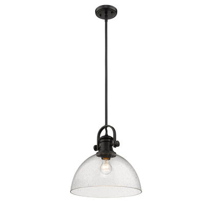 Hines 1-Light Pendant in Matte Black with Seeded Glass - Matte Black / Seeded Glass / Clear - Golden Lighting