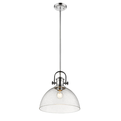 Yep by Golden Lighting Hines 1-light 14in Pendant in Chrome and Seeded Glass - - Golden Lighting