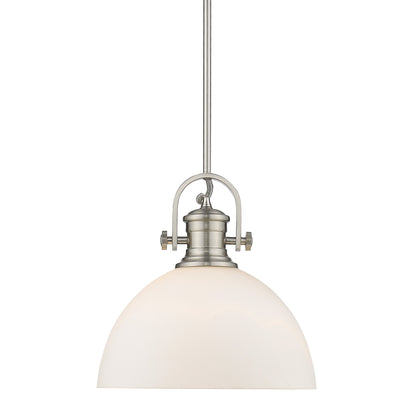 Hines 1-Light Pendant in Pewter with Opal Glass - - Golden Lighting