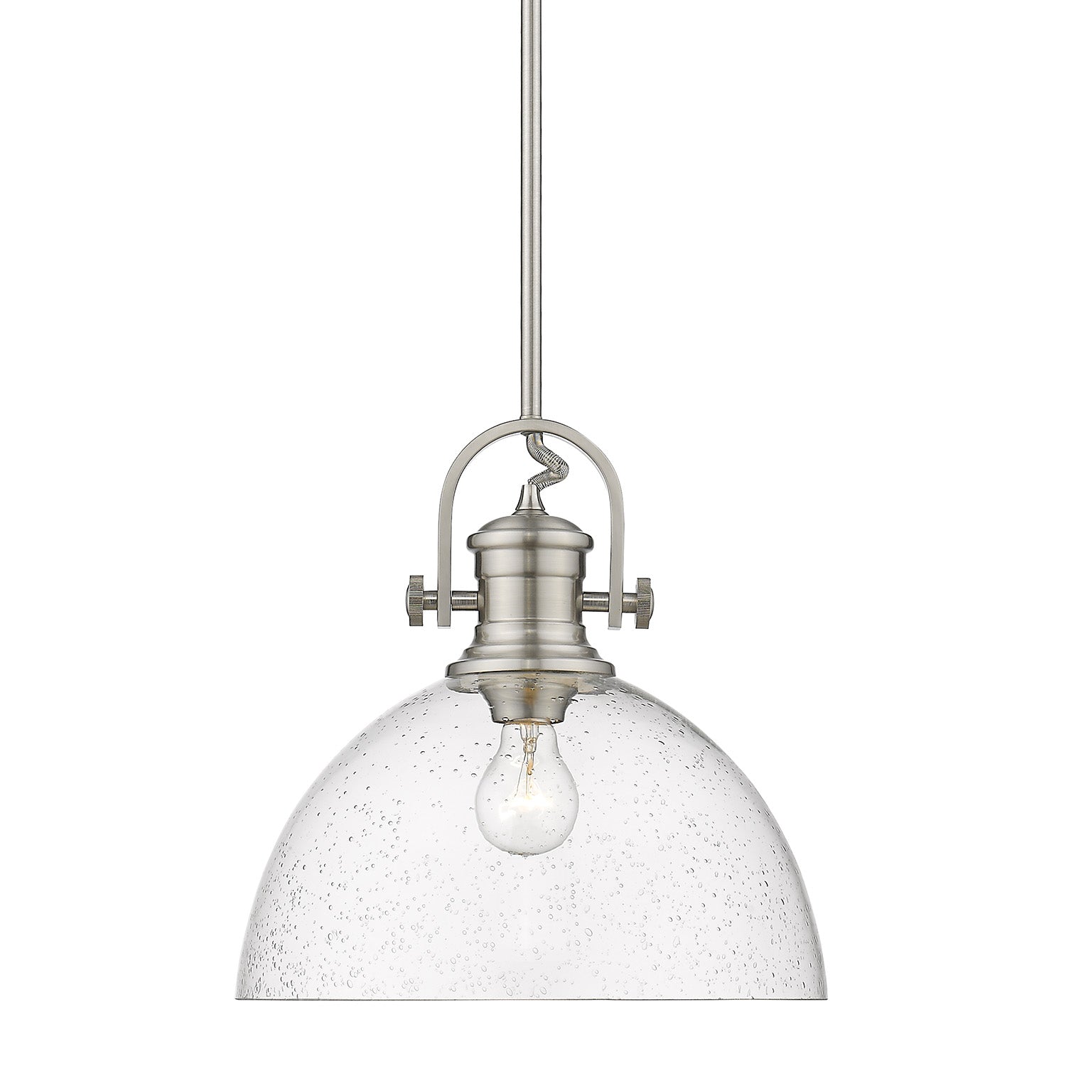 Hines 1-Light Pendant in Pewter with Seeded Glass - - Golden Lighting