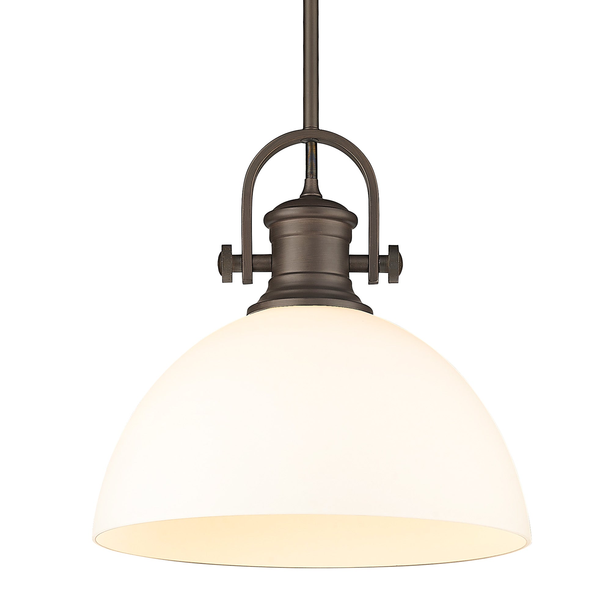 Hines 1-Light Pendant in Rubbed Bronze with Opal Glass - - Golden Lighting