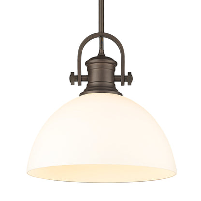 Yep by Golden Lighting Hines 1-light 14in Pendant in Rubbed Bronze and Opal Glass - - Golden Lighting