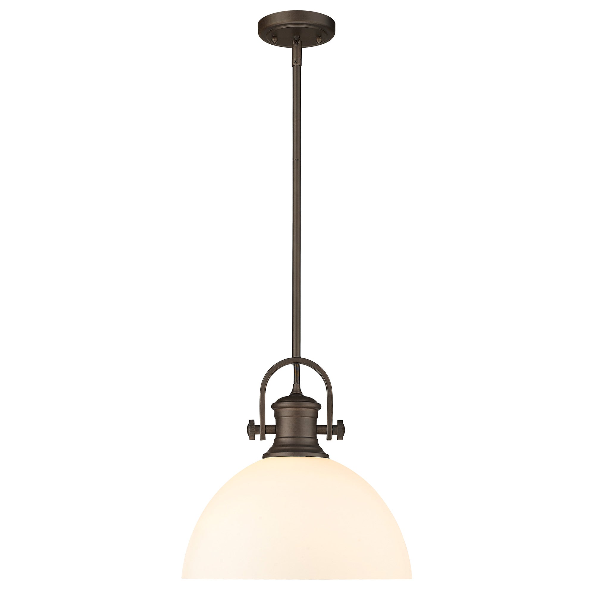 Hines 1-Light Pendant in Rubbed Bronze with Opal Glass - Default Title - Golden Lighting