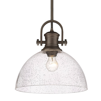 Hines 1-Light Pendant in Rubbed Bronze with Seeded Glass - - Golden Lighting