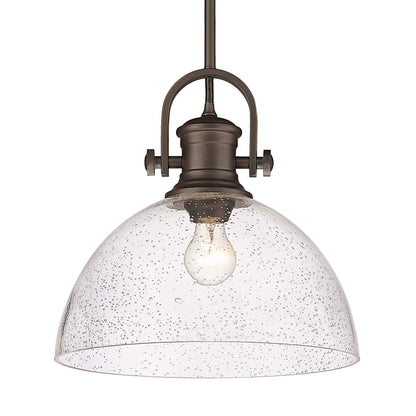 Yep by Golden Lighting Hines 1-light 14in Pendant in Rubbed Bronze and Seeded Glass
