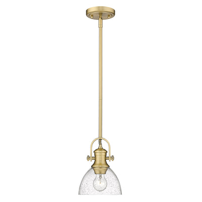 Yep by Golden Lighting Hines 1-light 7in Pendant in Brushed Champagne Brass and Seeded Glass - - Golden Lighting