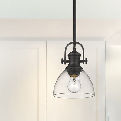 Yep by Golden Lighting Hines 1-light 7in Pendant in Matte Black and Clear Glass - - Golden Lighting