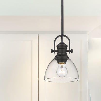 Yep by Golden Lighting Hines 1-light 7in Pendant in Matte Black and Clear Glass - - Golden Lighting