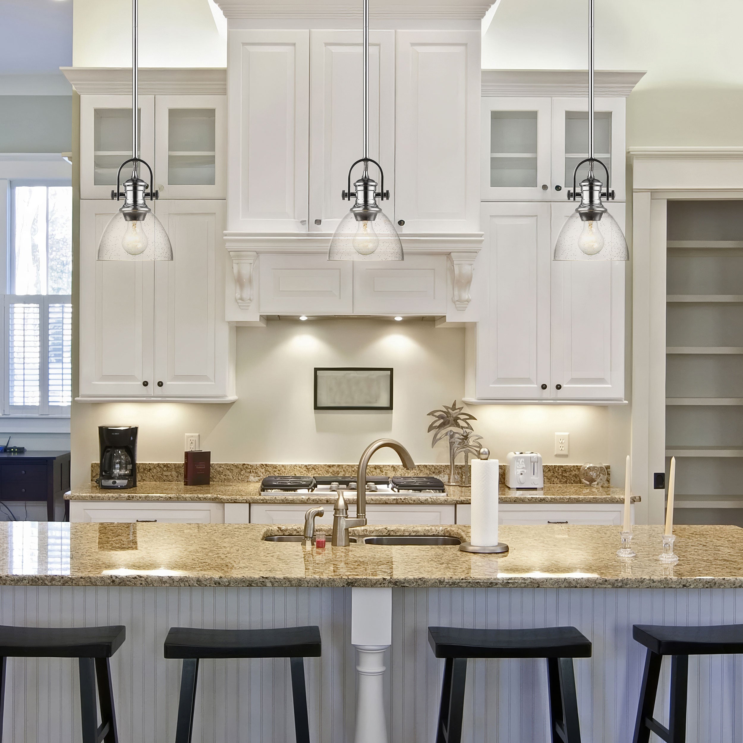 Yep by Golden Lighting Hines 1-light 7in Pendant in Chrome and Seeded Glass - - Golden Lighting