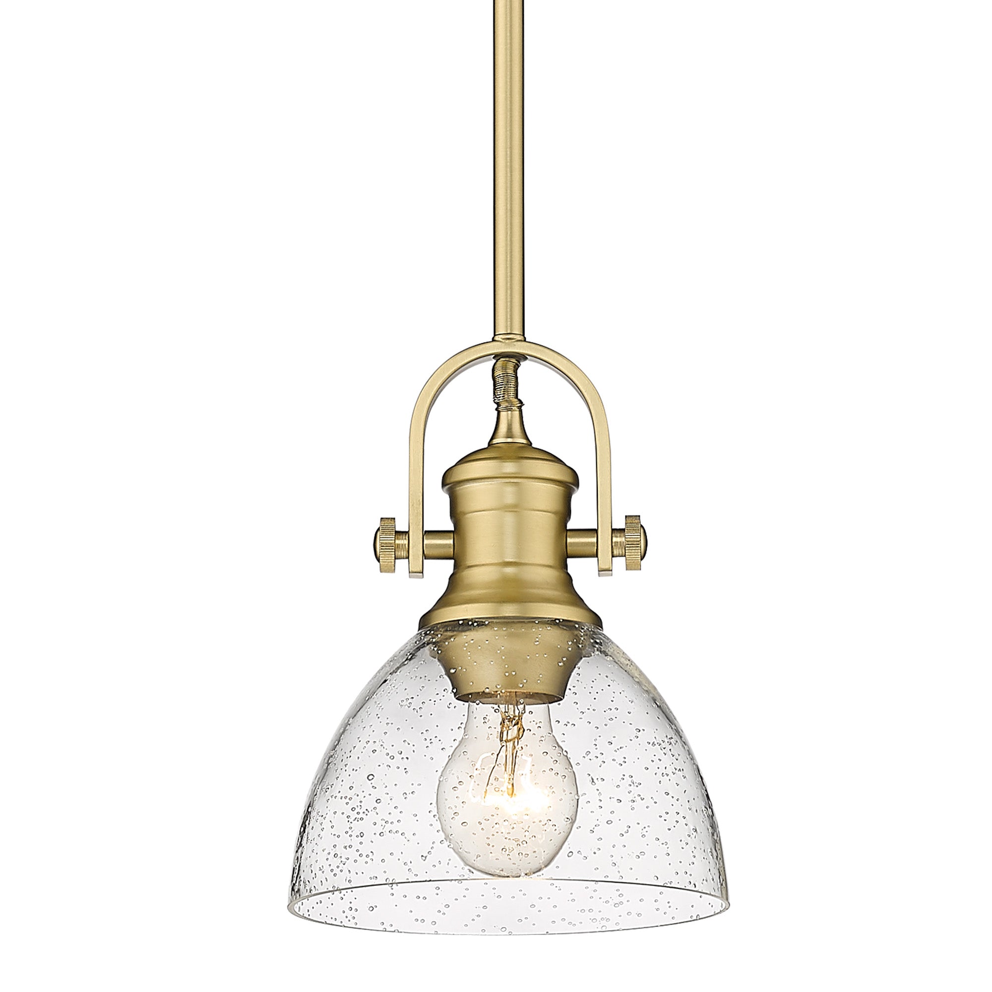Hines Mini Pendant in Brushed Champagne Bronze with Seeded Glass Shades - - Golden Lighting