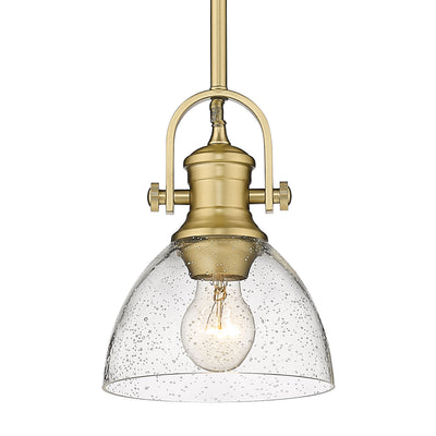 Yep by Golden Lighting Hines 1-light 7in Pendant in Brushed Champagne Brass and Seeded Glass - Default Title - Golden Lighting