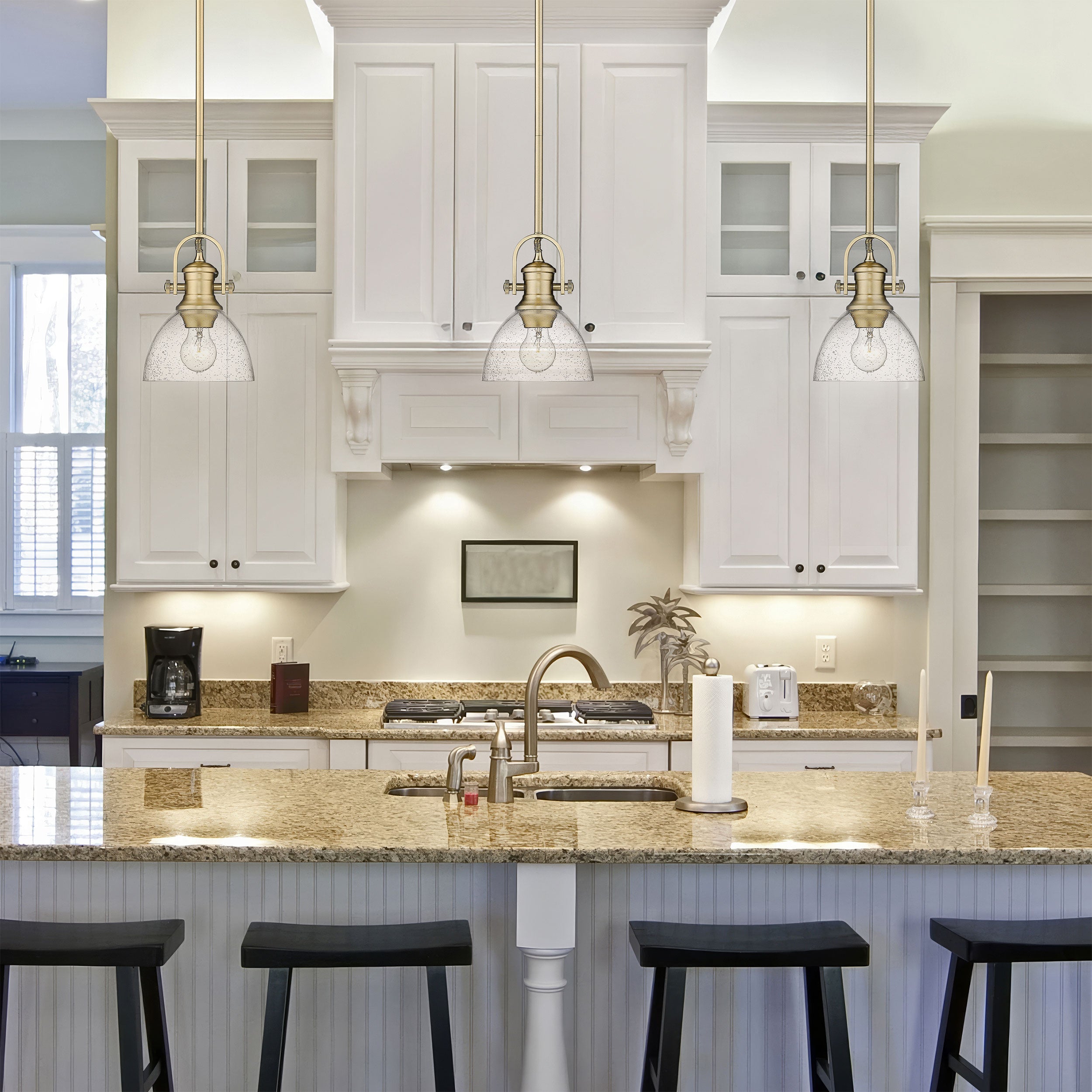 Yep by Golden Lighting Hines 1-light 7in Pendant in Brushed Champagne Brass and Seeded Glass