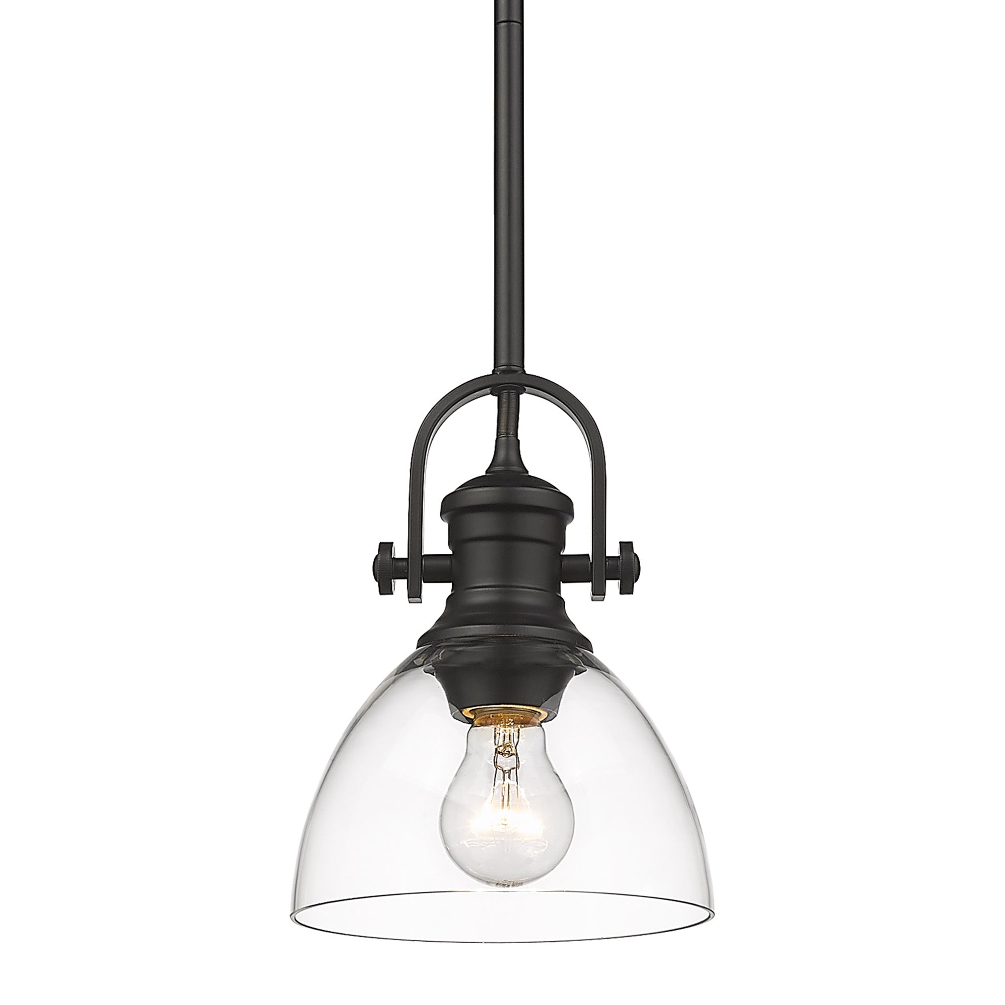 Hines 1-Light Mini Pendant in Matte Black with Clear Glass - - Golden Lighting