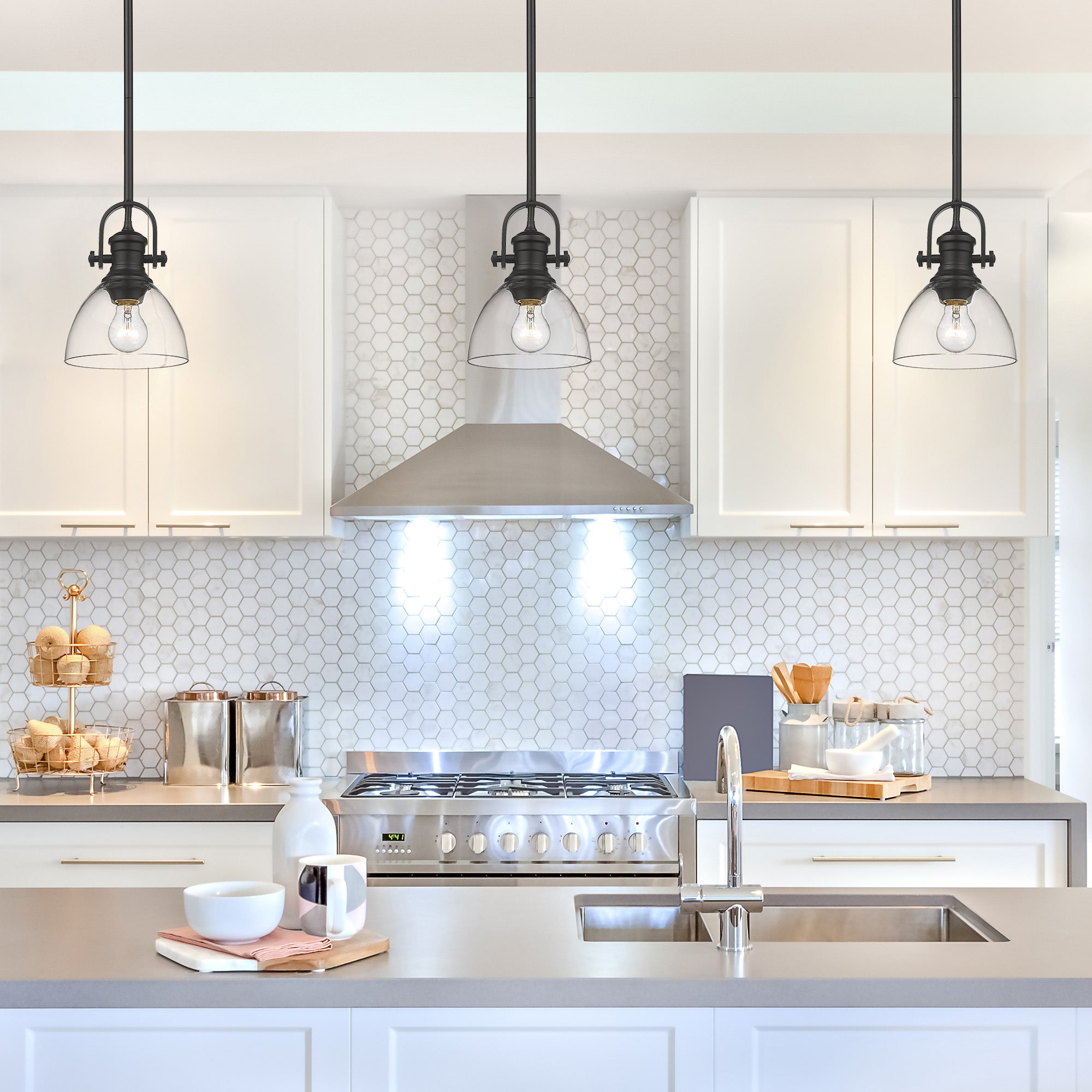 Yep by Golden Lighting Hines 1-light 7in Pendant in Matte Black and Clear Glass