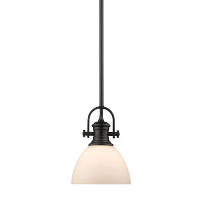 Yep by Golden Lighting Hines 1-light 7in Pendant in Matte Black and Opal Glass - - Golden Lighting