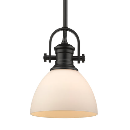 Yep by Golden Lighting Hines 1-light 7in Pendant in Matte Black and Opal Glass