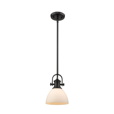 Yep by Golden Lighting Hines 1-light 7in Pendant in Matte Black and Opal Glass - - Golden Lighting