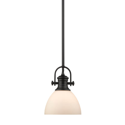 Hines Mini Pendant in Matte Black with Opal Glass - - Golden Lighting