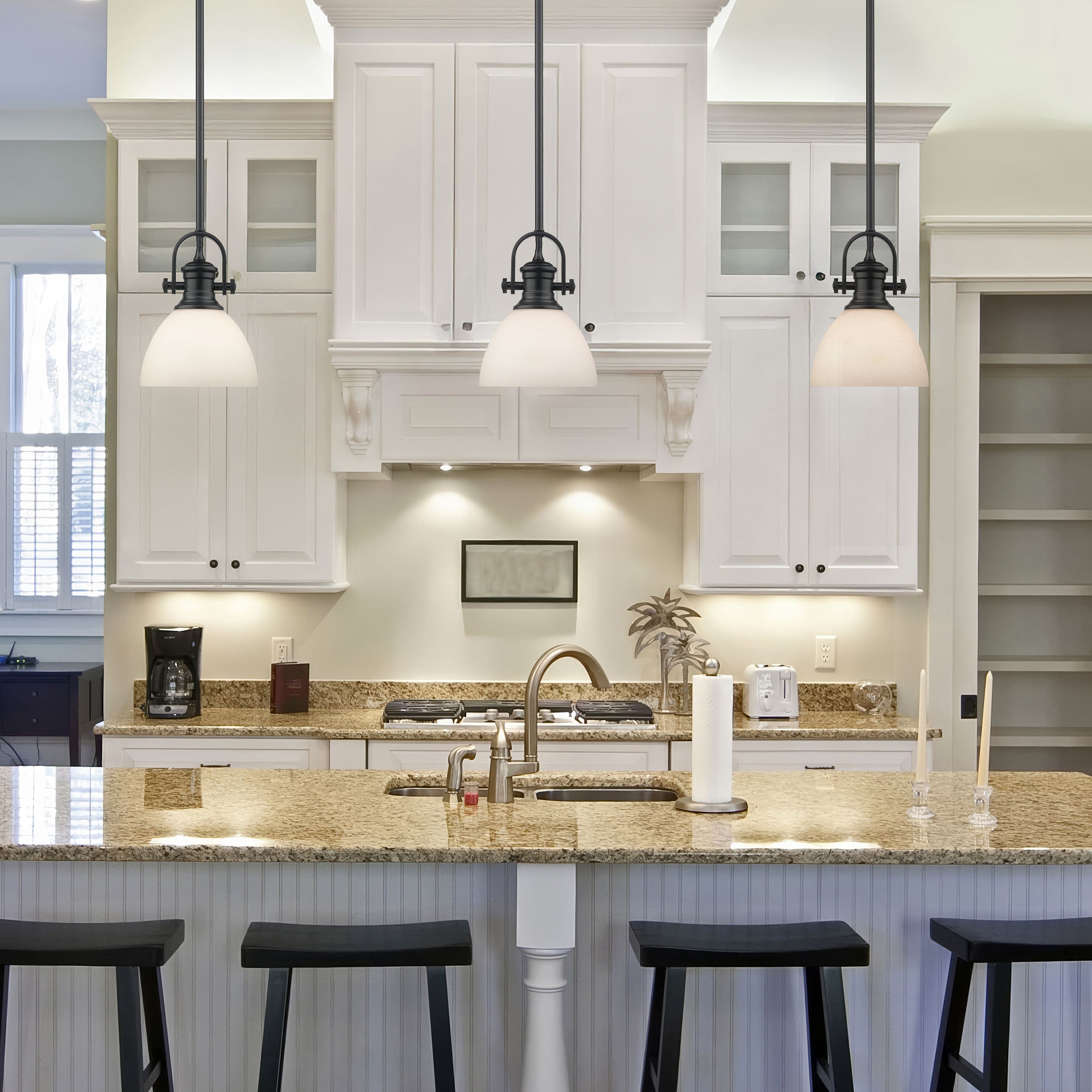 Yep by Golden Lighting Hines 1-light 7in Pendant in Matte Black and Opal Glass