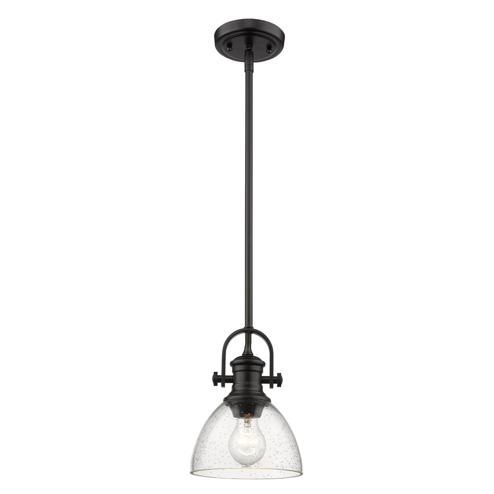 Yep by Golden Lighting Hines 1-light 7in Pendant in Matte Black and Seeded Glass - - Golden Lighting