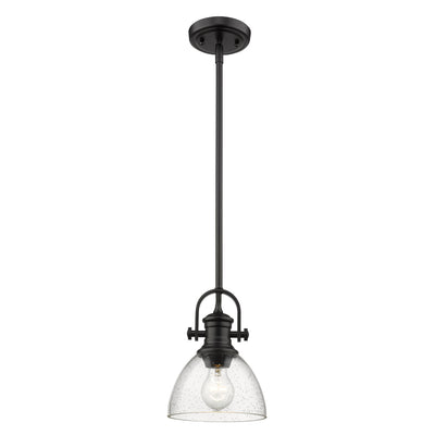 Yep by Golden Lighting Hines 1-light 7in Pendant in Matte Black and Seeded Glass - - Golden Lighting