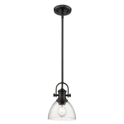 Yep by Golden Lighting Hines 1-light 7in Pendant in Matte Black and Seeded Glass - - Golden Lighting