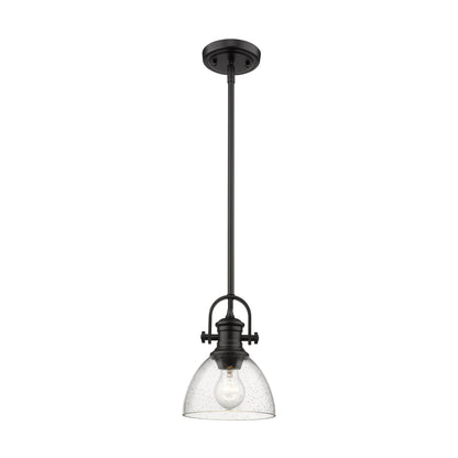 Hines Mini Pendant in Matte Black with Seeded Glass - Default Title - Golden Lighting
