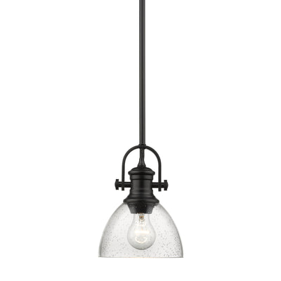 Yep by Golden Lighting Hines 1-light 7in Pendant in Matte Black and Seeded Glass - - Golden Lighting